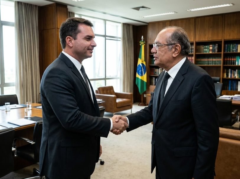 Em encontro reservado com Gilmar Mendes, Flávio Bolsonaro sinaliza trégua com o STF e terceiriza ofensivas ao Senado