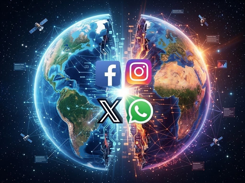 Mundo dividido ao meio por redes sociais